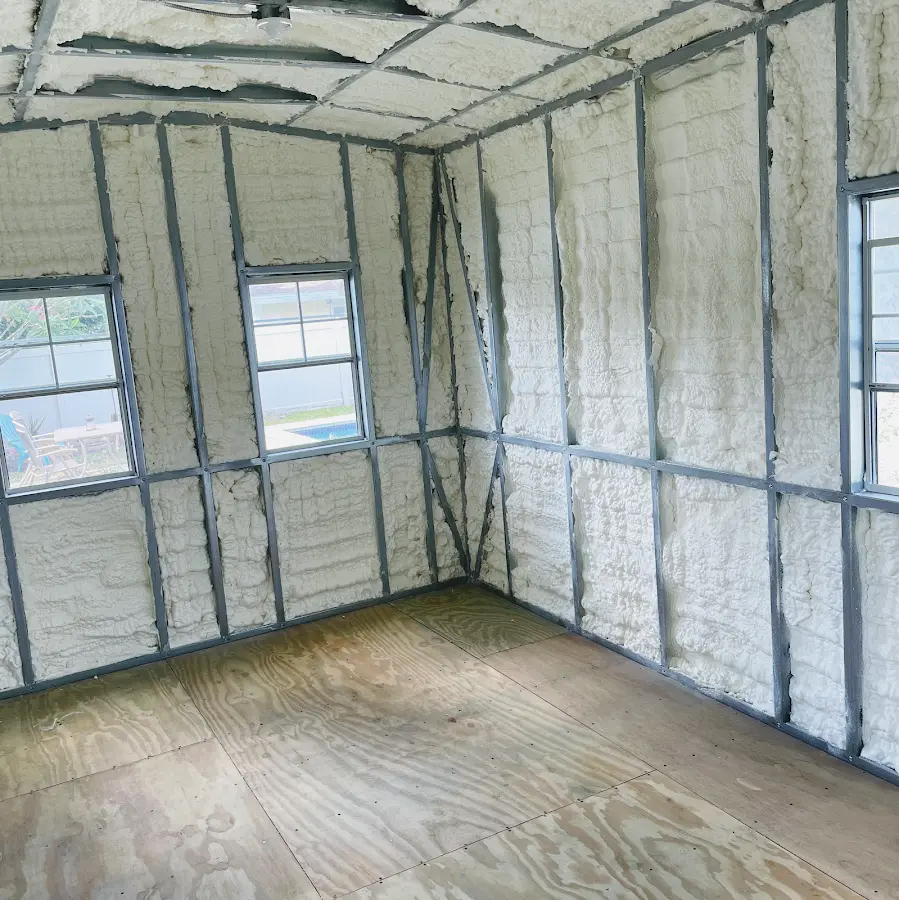 Closed-cell spray foam insulation applied to wall cavities in a residential project in Monrovia